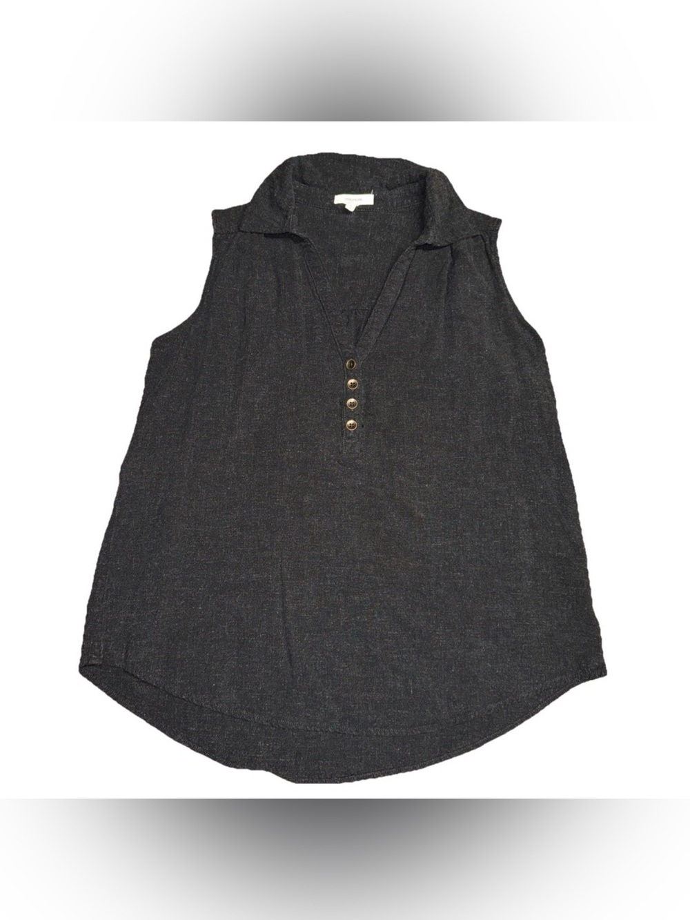 Maurice’s Sleeveless Black Linen Rayon Blend Collared V Neck Small Henley Womens